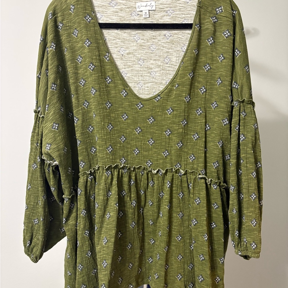 Wonderly Olive Patterned Blouse